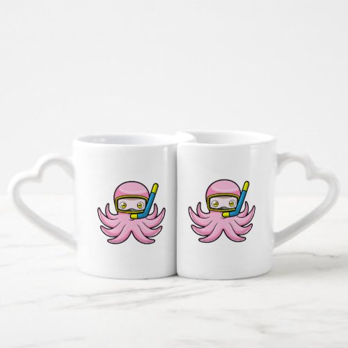 Octopus at Diving with Snorkel  Swimming goggles Coffee Mug Set