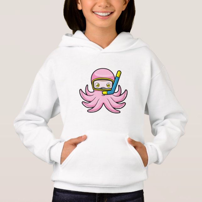 Octopus at Diving with Snorkel & Swimming goggles Hoodie (Front)