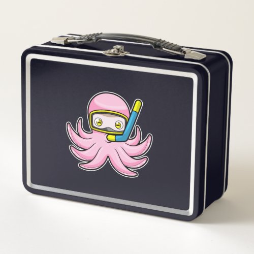 Octopus at Diving with Snorkel  Swimming goggles Metal Lunch Box