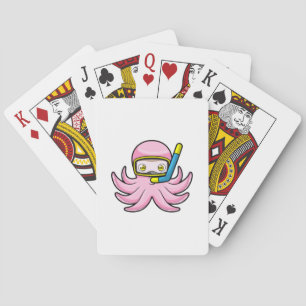Octopus at Diving with Snorkel & Swimming goggles Poker Cards