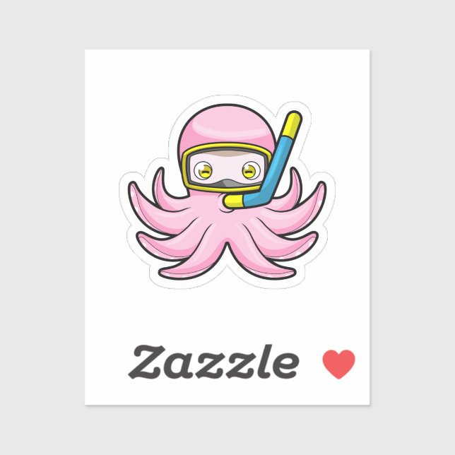 Octopus at Diving with Snorkel & Swimming goggles Sticker (Sheet)