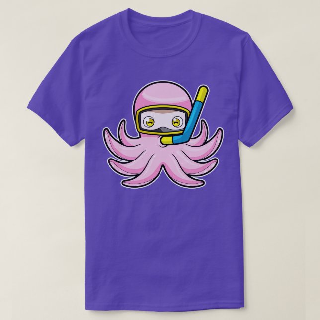 Octopus at Diving with Snorkel Swimming goggles T-Shirt (Design Front)