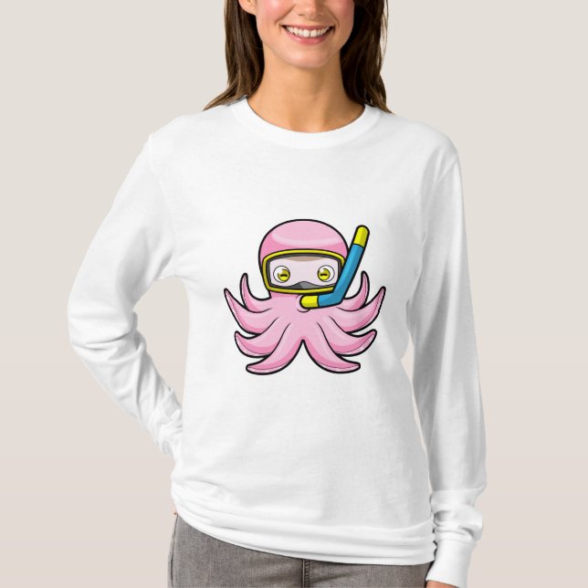 Octopus at Diving with Snorkel & Swimming goggles T-Shirt (Front)