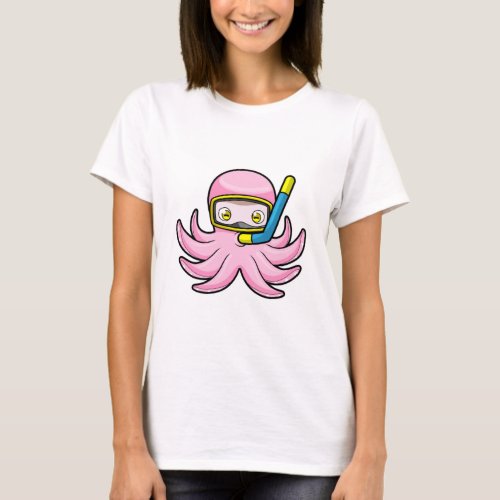 Octopus at Diving with Snorkel  Swimming goggles T_Shirt