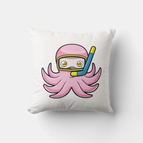 Octopus at Diving with Snorkel  Swimming goggles Throw Pillow