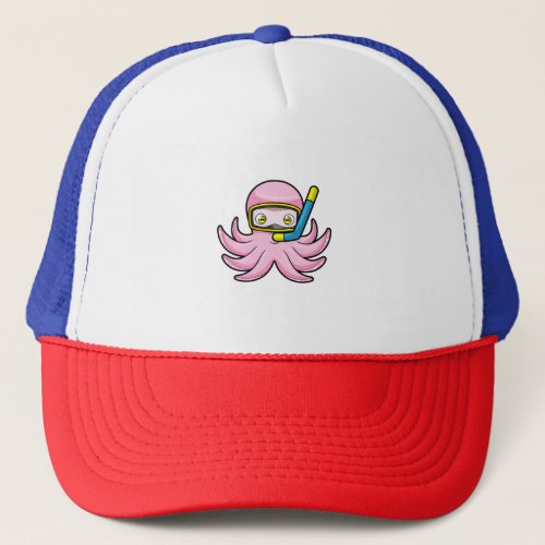 Octopus at Diving with Snorkel  Swimming goggles Trucker Hat