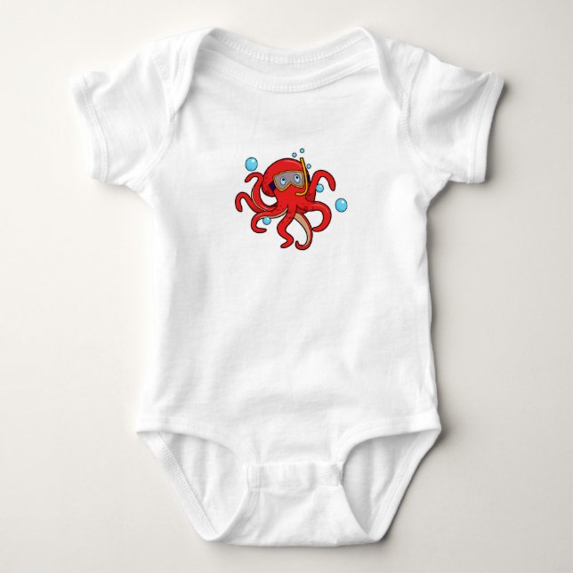 Octopus at Diving with Swimming goggles Baby Bodysuit (Front)
