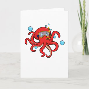 Octopus at Diving with Swimming goggles Card