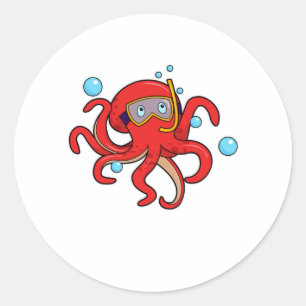 Octopus at Diving with Swimming goggles Classic Round Sticker