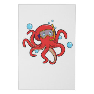 Octopus at Diving with Swimming goggles Faux Canvas Print