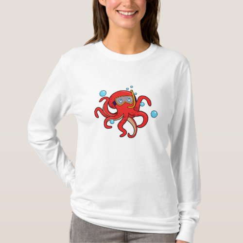 Octopus at Diving with Swimming goggles T_Shirt