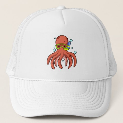 Octopus at Diving with Swimming goggles Trucker Hat