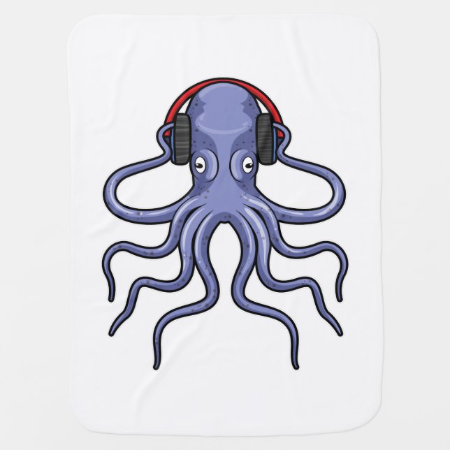 Octopus at Music with Headphone Baby Blanket (Front)