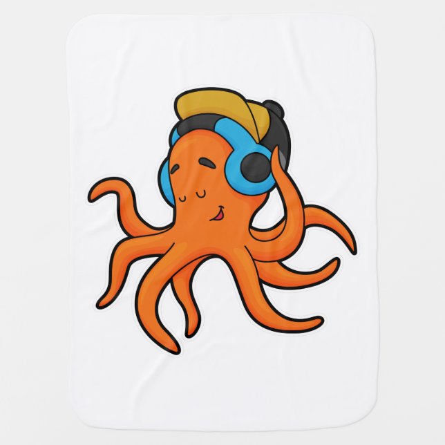 Octopus at Music with Headphone Baby Blanket (Front)