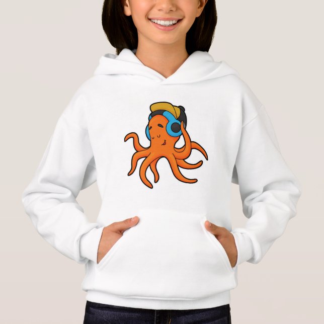 Octopus at Music with Headphone Hoodie (Front)