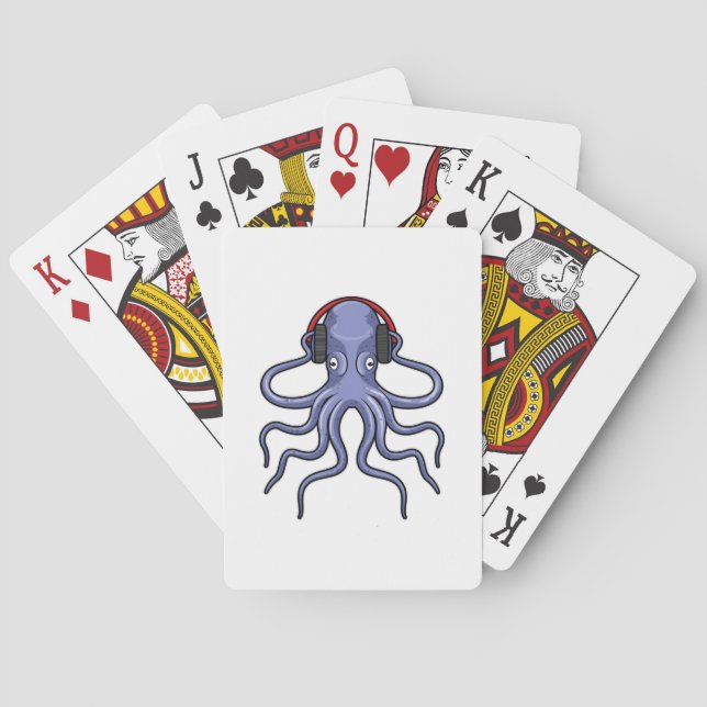 Octopus at Music with Headphone Poker Cards (Back)