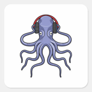 Octopus at Music with Headphone Square Sticker