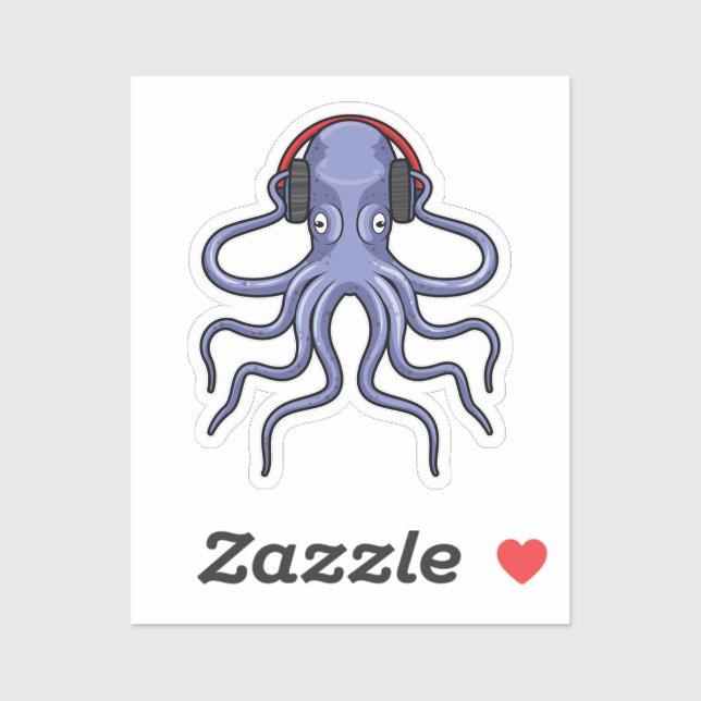 Octopus at Music with Headphone Sticker (Sheet)