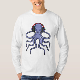 Octopus at Music with Headphone T-Shirt