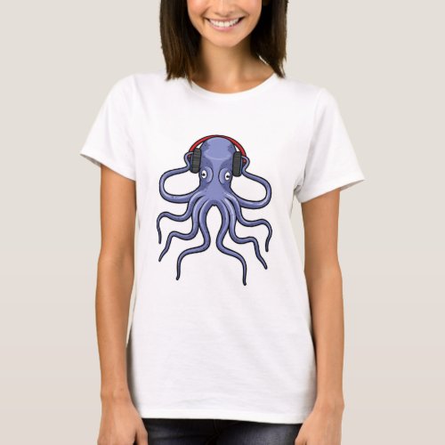 Octopus at Music with Headphone T_Shirt