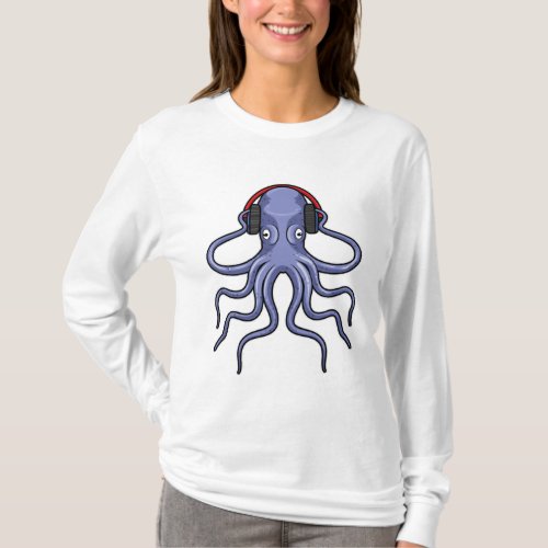 Octopus at Music with Headphone T_Shirt