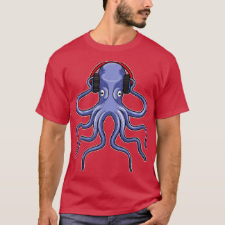 Octopus at Music with Headphone T-Shirt
