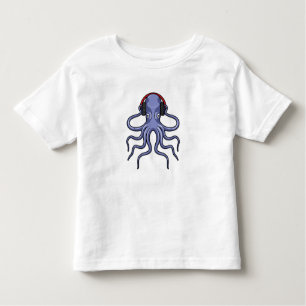Octopus at Music with Headphone Toddler T-shirt