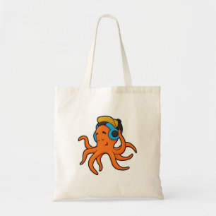 Octopus at Music with Headphone Tote Bag