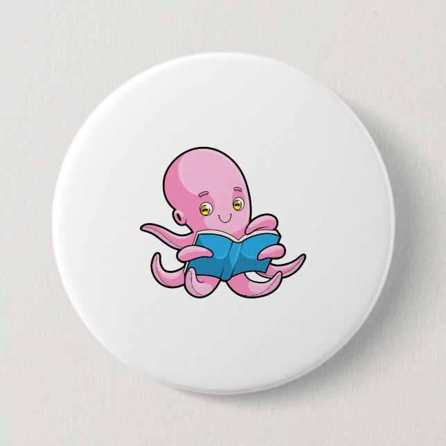 Octopus at Reading a Book Button (Front)
