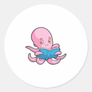 Octopus at Reading a Book Classic Round Sticker