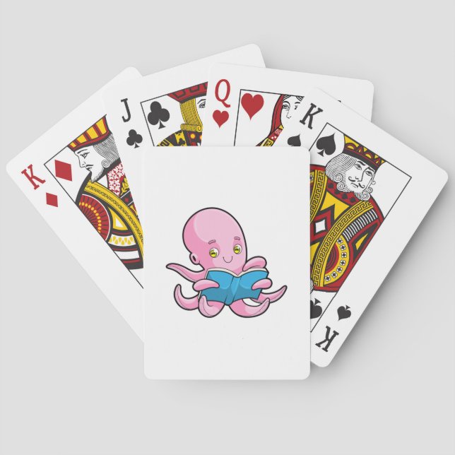Octopus at Reading a Book Poker Cards (Back)