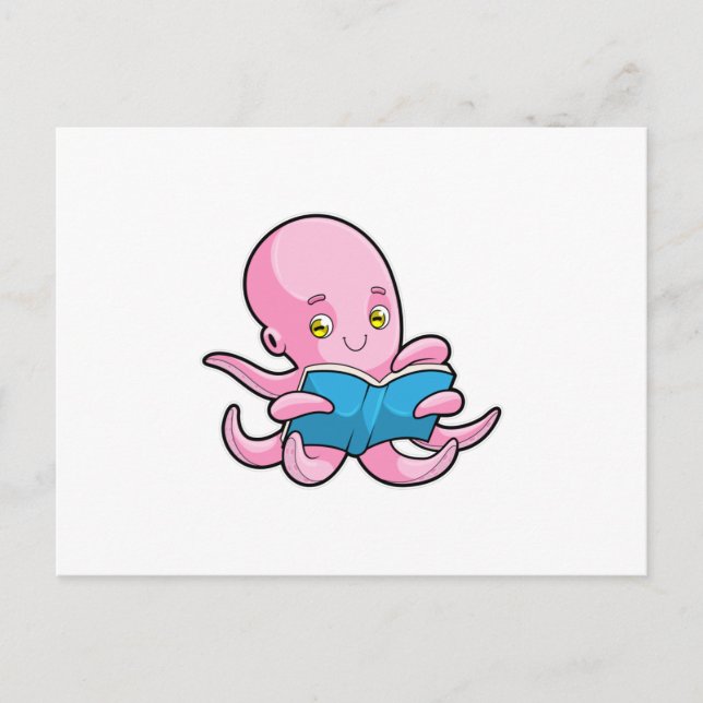 Octopus at Reading a Book Postcard (Front)