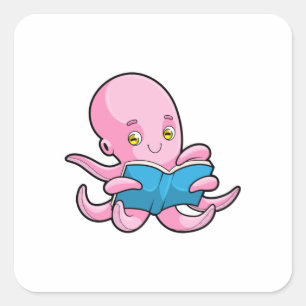 Octopus at Reading a Book Square Sticker