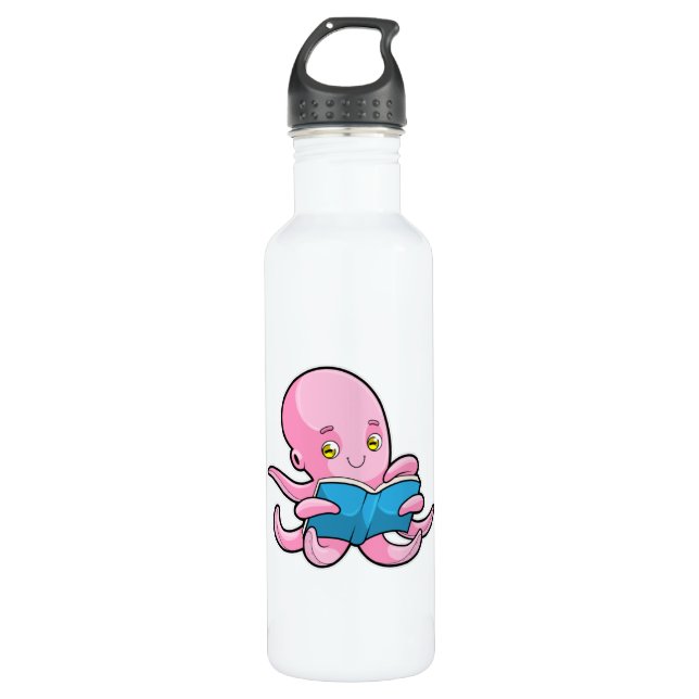 Octopus at Reading a Book Stainless Steel Water Bottle (Front)