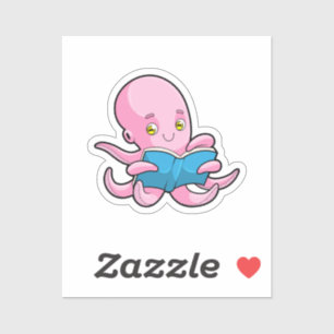 Octopus at Reading a Book Sticker
