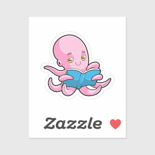 Octopus at Reading a Book Sticker (Sheet)