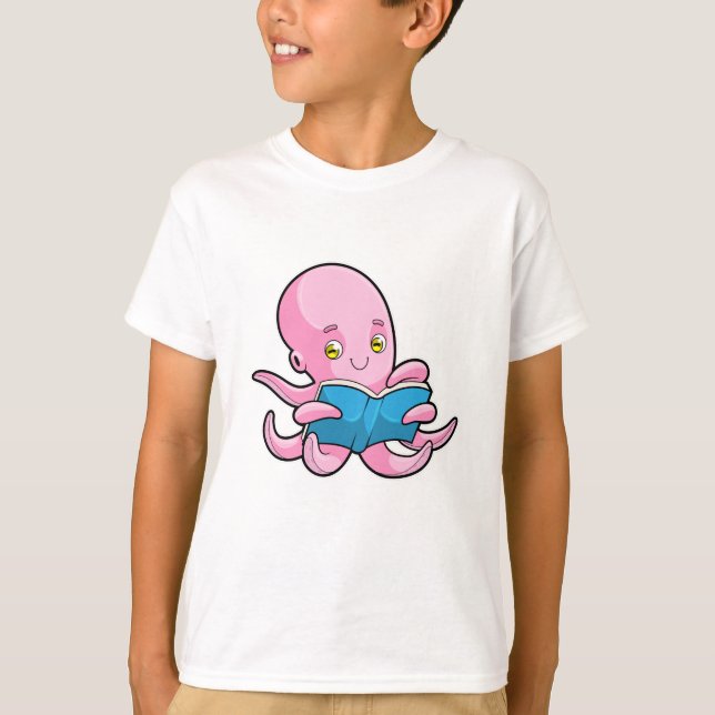 Octopus at Reading a Book T-Shirt (Front)