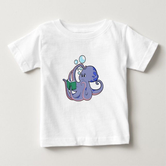 Octopus at Reading with Book Baby T-Shirt (Front)