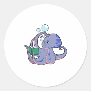 Octopus at Reading with Book Classic Round Sticker