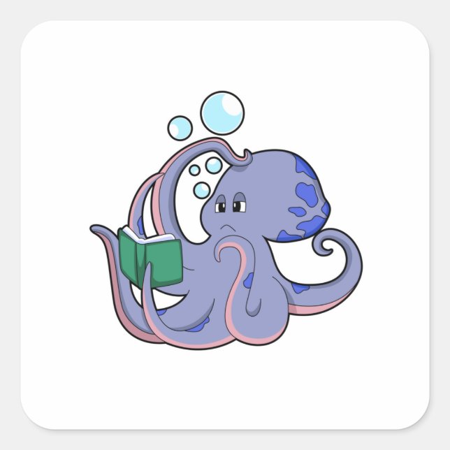 Octopus at Reading with Book Square Sticker (Front)