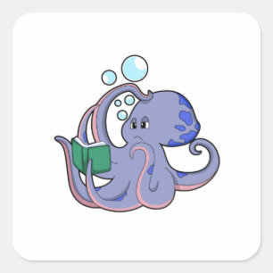 Octopus at Reading with Book Square Sticker