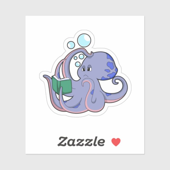 Octopus at Reading with Book Sticker (Sheet)