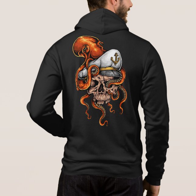 Octopus Attack Captains Skull Nautical  Hoodie (Back)