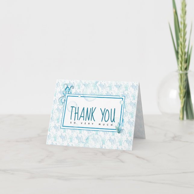 Octopus Baby Shower Thank You Baby Boy with Photo Card (Front)