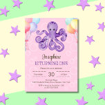 Octopus Balloon Bubble Pink Kids Birthday Invitation<br><div class="desc">Cute kids birthday invitation features an octopus and colorful balloons on bubbles pattern background.</div>