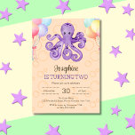 Octopus Balloon Peach Bubble Kids Birthday Invitation<br><div class="desc">Cute kids birthday invitation features an octopus and colorful balloons on bubbles pattern background.</div>