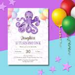 Octopus Balloon Purple Bubble Kids Birthday Invitation<br><div class="desc">Cute kids birthday invitation features an octopus and colorful balloons on bubbles pattern background.</div>
