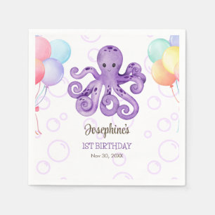 Octopus Balloon Purple Bubble Kids Birthday Napkins