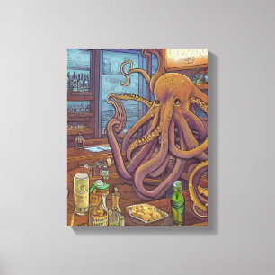 Octopus bartender Fantasy Canvas Print