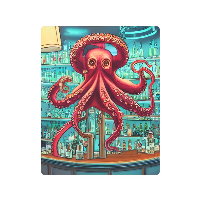 Octopus Bartender Metal Wall Art (Front)